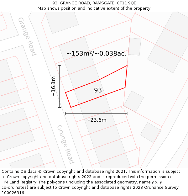 93, GRANGE ROAD, RAMSGATE, CT11 9QB: Plot and title map