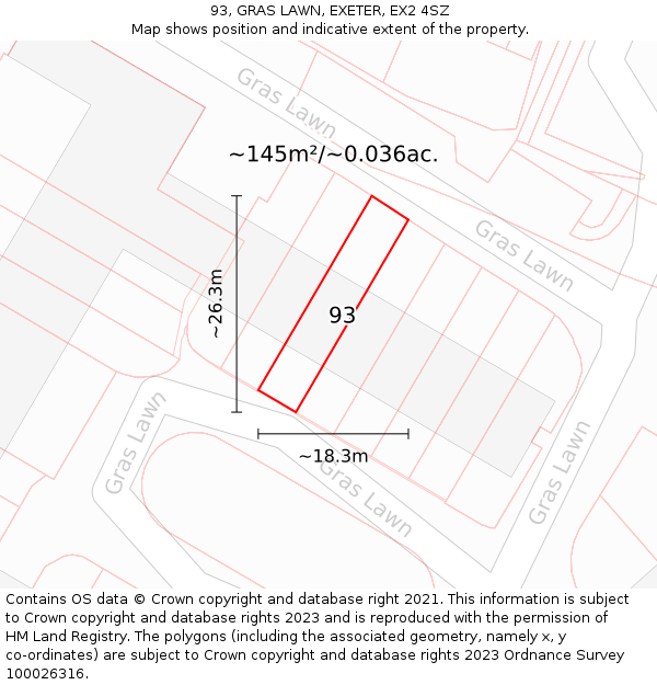 93, GRAS LAWN, EXETER, EX2 4SZ: Plot and title map