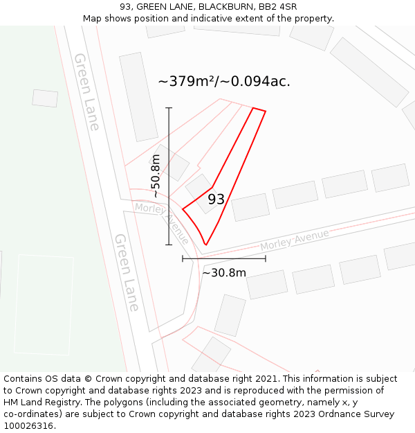 93, GREEN LANE, BLACKBURN, BB2 4SR: Plot and title map