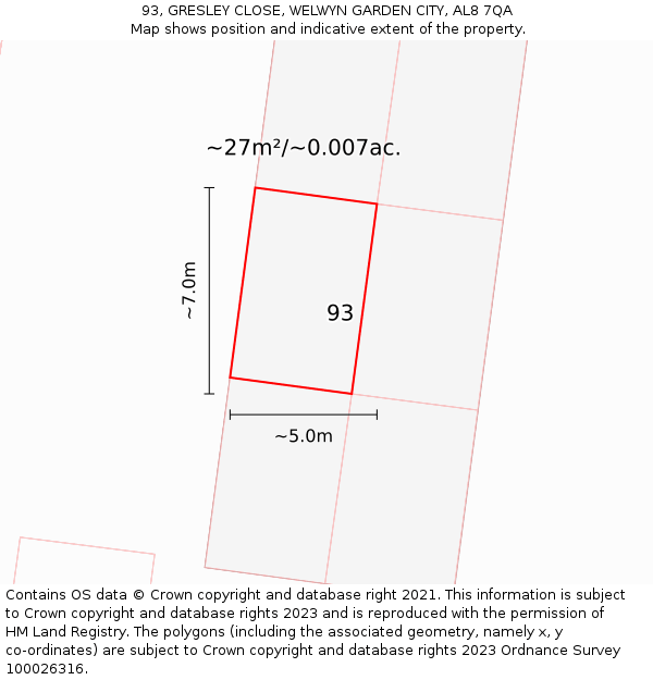 93, GRESLEY CLOSE, WELWYN GARDEN CITY, AL8 7QA: Plot and title map
