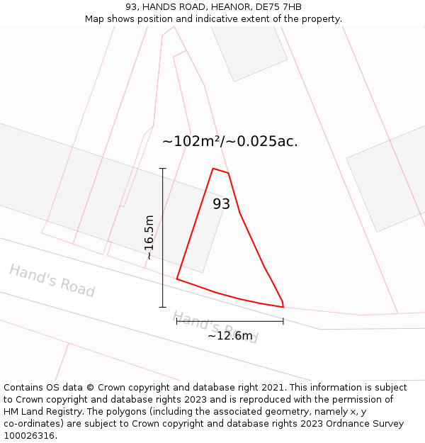 93, HANDS ROAD, HEANOR, DE75 7HB: Plot and title map