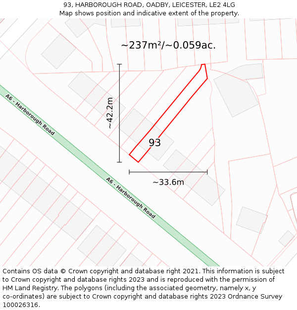 93, HARBOROUGH ROAD, OADBY, LEICESTER, LE2 4LG: Plot and title map