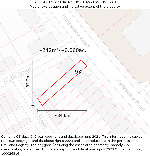 93, HARLESTONE ROAD, NORTHAMPTON, NN5 7AB: Plot and title map