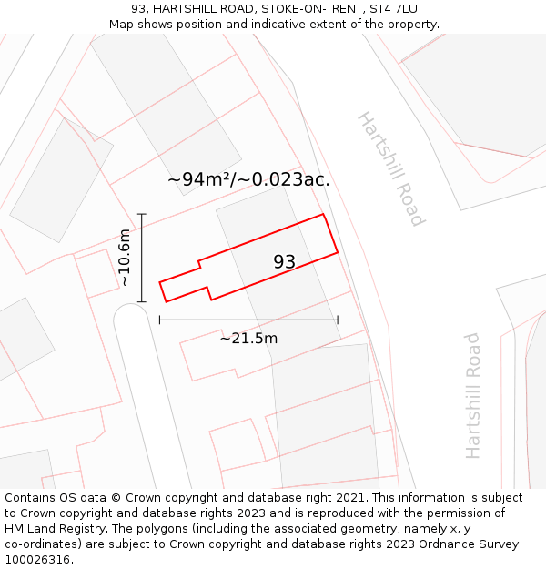 93, HARTSHILL ROAD, STOKE-ON-TRENT, ST4 7LU: Plot and title map