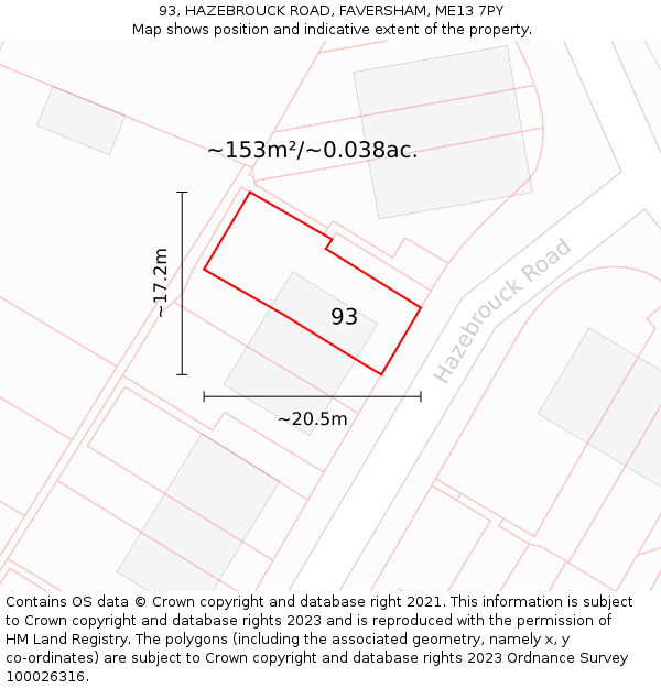 93, HAZEBROUCK ROAD, FAVERSHAM, ME13 7PY: Plot and title map