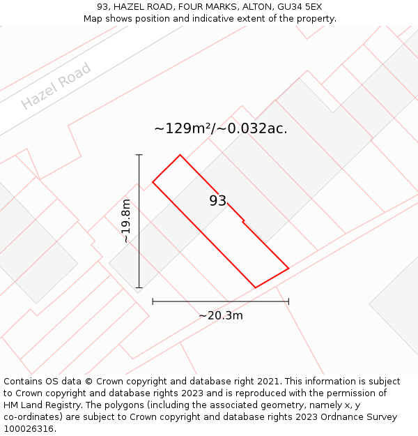 93, HAZEL ROAD, FOUR MARKS, ALTON, GU34 5EX: Plot and title map