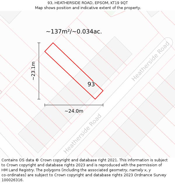 93, HEATHERSIDE ROAD, EPSOM, KT19 9QT: Plot and title map