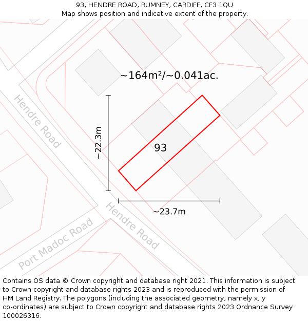 93, HENDRE ROAD, RUMNEY, CARDIFF, CF3 1QU: Plot and title map