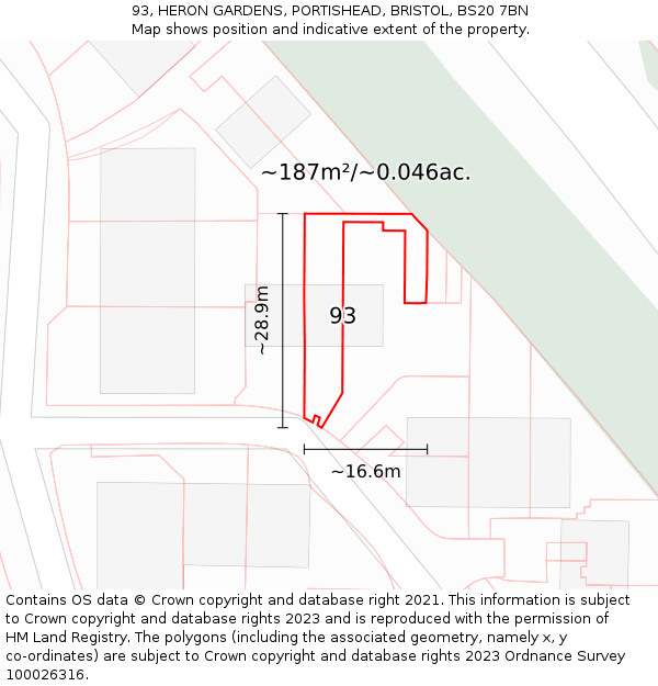 93, HERON GARDENS, PORTISHEAD, BRISTOL, BS20 7BN: Plot and title map