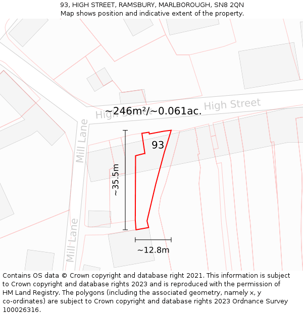 93, HIGH STREET, RAMSBURY, MARLBOROUGH, SN8 2QN: Plot and title map