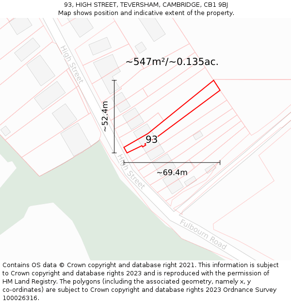 93, HIGH STREET, TEVERSHAM, CAMBRIDGE, CB1 9BJ: Plot and title map