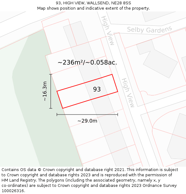 93, HIGH VIEW, WALLSEND, NE28 8SS: Plot and title map