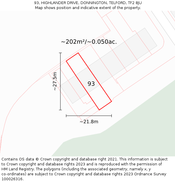 93, HIGHLANDER DRIVE, DONNINGTON, TELFORD, TF2 8JU: Plot and title map