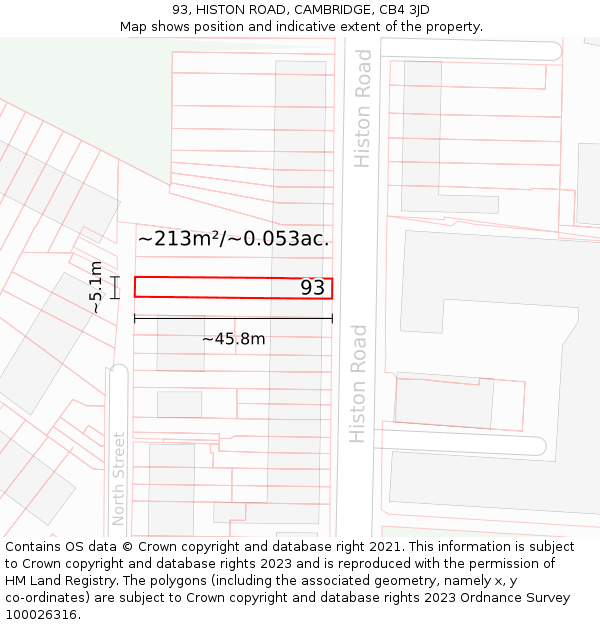 93, HISTON ROAD, CAMBRIDGE, CB4 3JD: Plot and title map