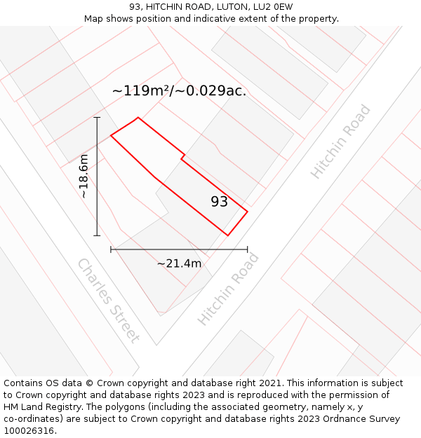 93, HITCHIN ROAD, LUTON, LU2 0EW: Plot and title map