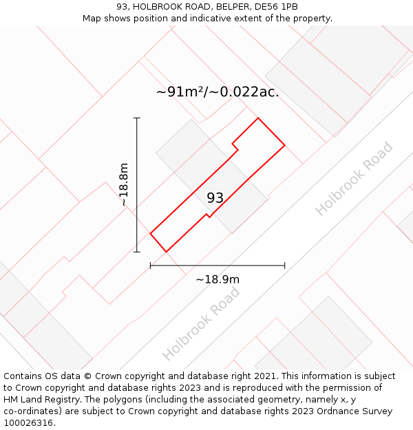 93, HOLBROOK ROAD, BELPER, DE56 1PB: Plot and title map