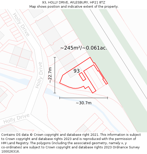 93, HOLLY DRIVE, AYLESBURY, HP21 8TZ: Plot and title map