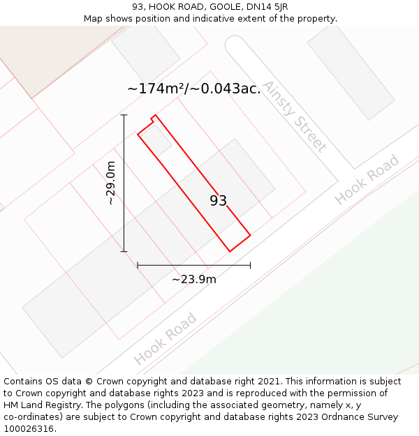 93, HOOK ROAD, GOOLE, DN14 5JR: Plot and title map