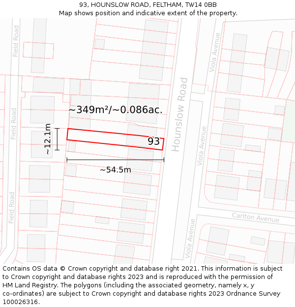 93, HOUNSLOW ROAD, FELTHAM, TW14 0BB: Plot and title map
