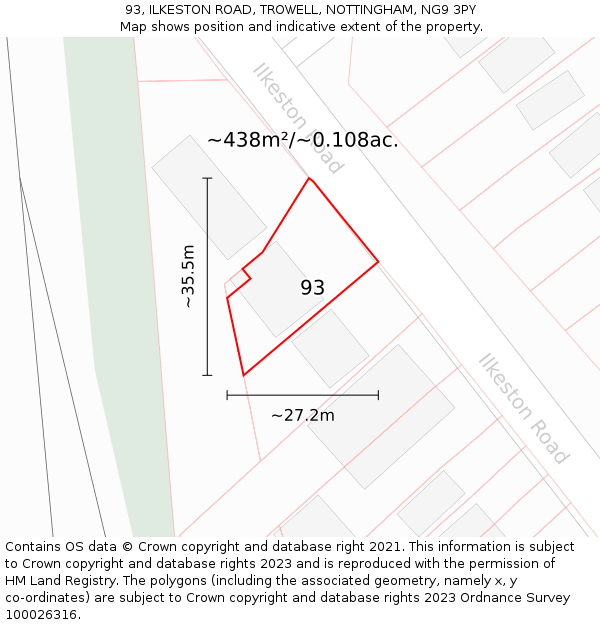 93, ILKESTON ROAD, TROWELL, NOTTINGHAM, NG9 3PY: Plot and title map