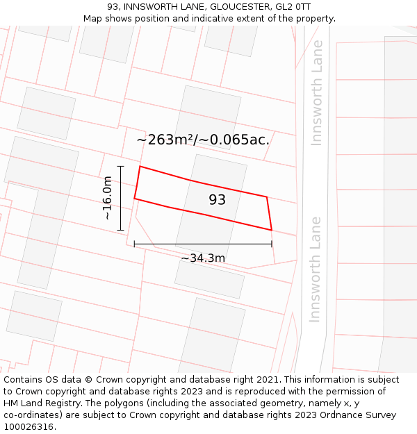 93, INNSWORTH LANE, GLOUCESTER, GL2 0TT: Plot and title map
