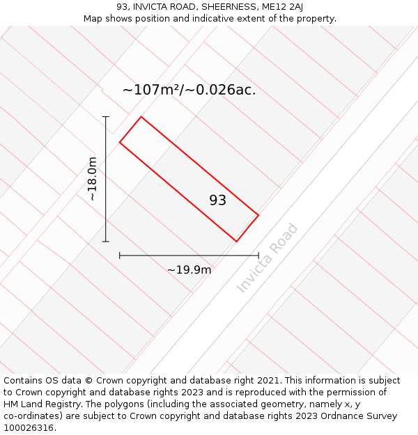 93, INVICTA ROAD, SHEERNESS, ME12 2AJ: Plot and title map