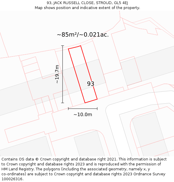 93, JACK RUSSELL CLOSE, STROUD, GL5 4EJ: Plot and title map