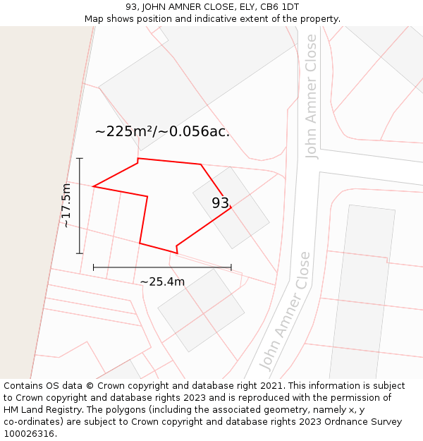 93, JOHN AMNER CLOSE, ELY, CB6 1DT: Plot and title map