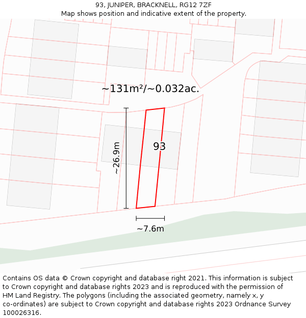 93, JUNIPER, BRACKNELL, RG12 7ZF: Plot and title map