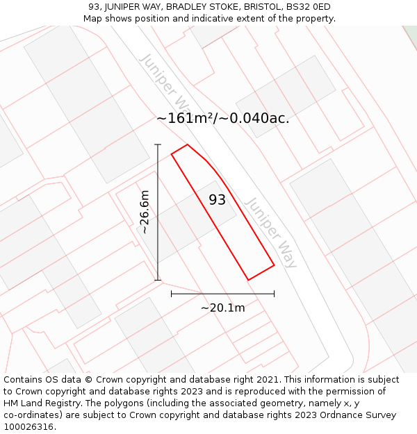 93, JUNIPER WAY, BRADLEY STOKE, BRISTOL, BS32 0ED: Plot and title map