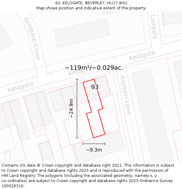 93, KELDGATE, BEVERLEY, HU17 8HU: Plot and title map