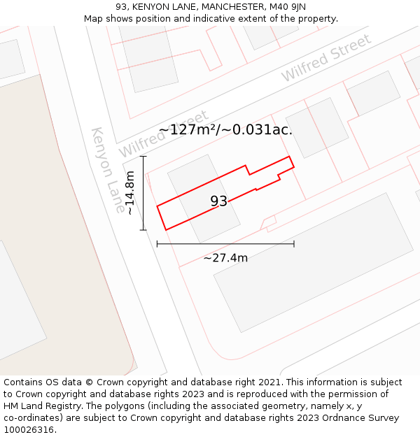 93, KENYON LANE, MANCHESTER, M40 9JN: Plot and title map