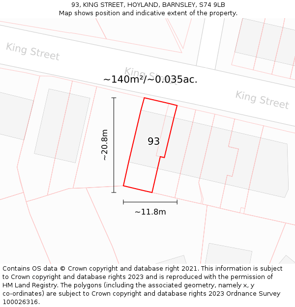 93, KING STREET, HOYLAND, BARNSLEY, S74 9LB: Plot and title map