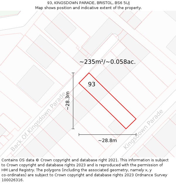 93, KINGSDOWN PARADE, BRISTOL, BS6 5UJ: Plot and title map