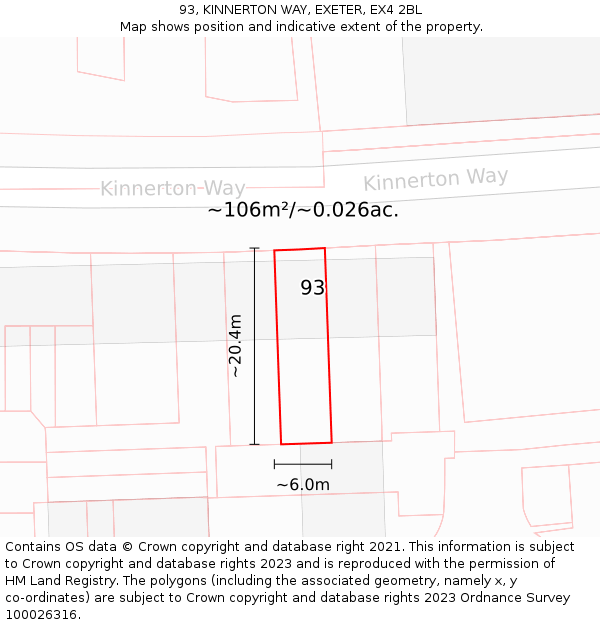 93, KINNERTON WAY, EXETER, EX4 2BL: Plot and title map
