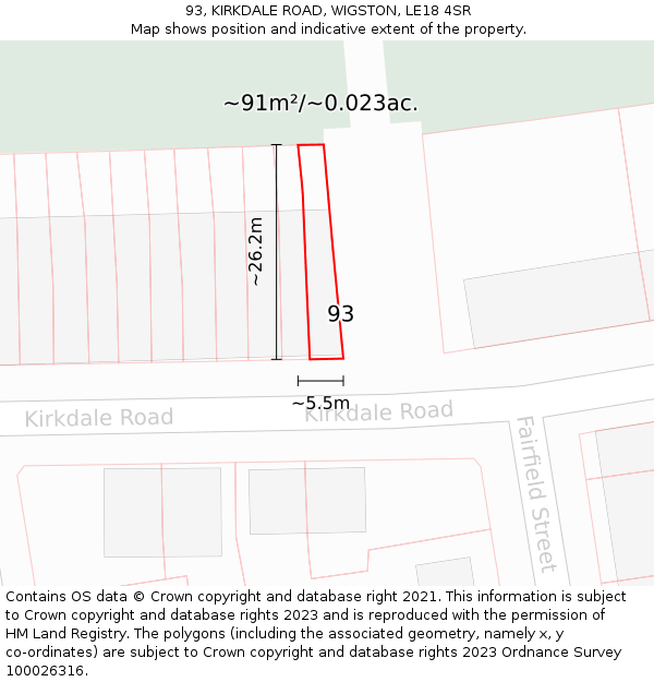 93, KIRKDALE ROAD, WIGSTON, LE18 4SR: Plot and title map