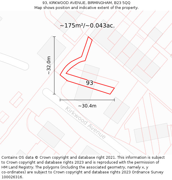 93, KIRKWOOD AVENUE, BIRMINGHAM, B23 5QQ: Plot and title map