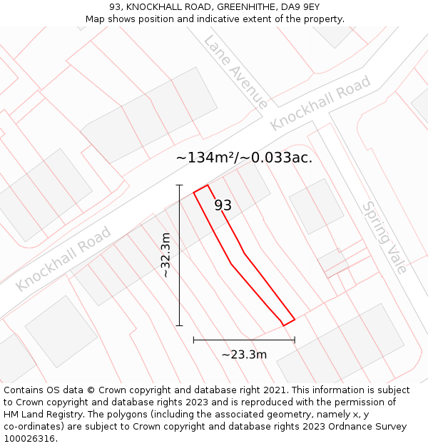 93, KNOCKHALL ROAD, GREENHITHE, DA9 9EY: Plot and title map