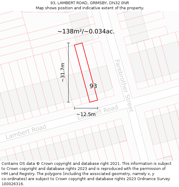 93, LAMBERT ROAD, GRIMSBY, DN32 0NR: Plot and title map
