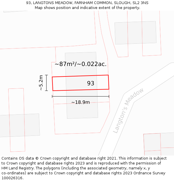 93, LANGTONS MEADOW, FARNHAM COMMON, SLOUGH, SL2 3NS: Plot and title map
