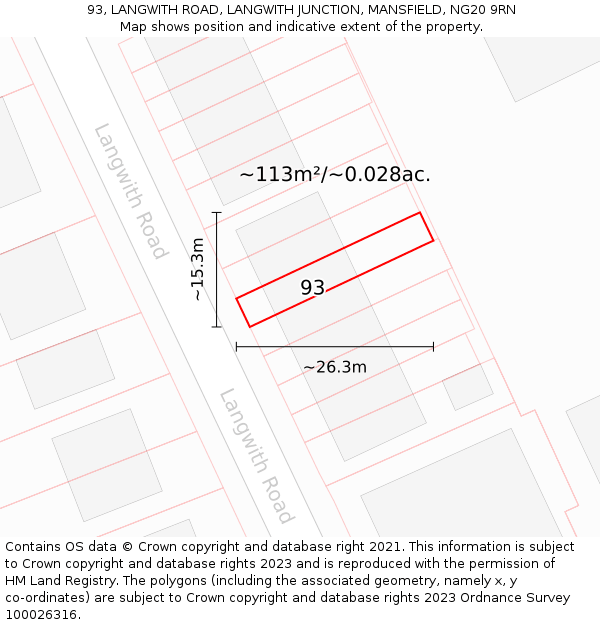 93, LANGWITH ROAD, LANGWITH JUNCTION, MANSFIELD, NG20 9RN: Plot and title map