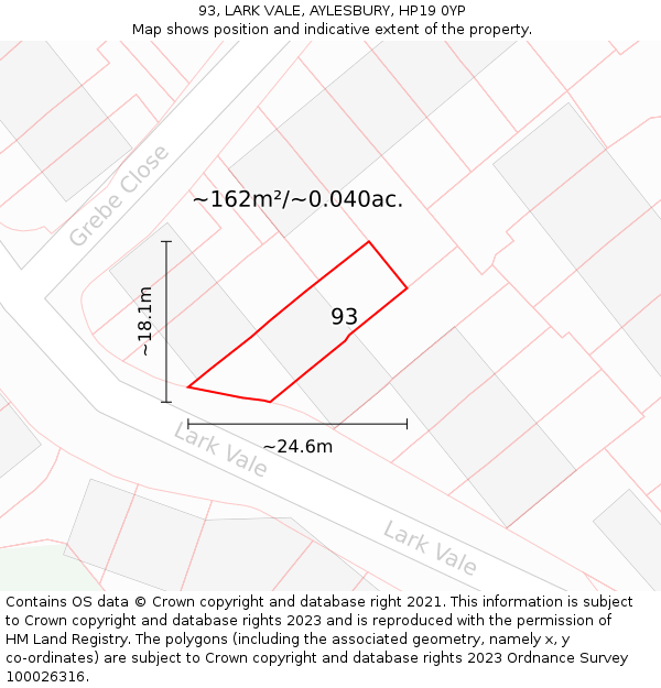 93, LARK VALE, AYLESBURY, HP19 0YP: Plot and title map