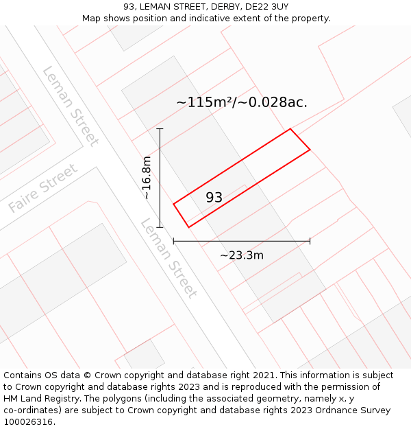 93, LEMAN STREET, DERBY, DE22 3UY: Plot and title map