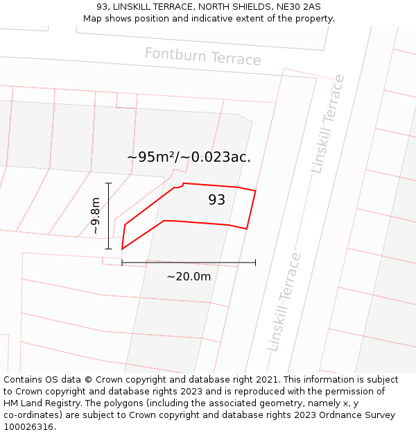 93, LINSKILL TERRACE, NORTH SHIELDS, NE30 2AS: Plot and title map