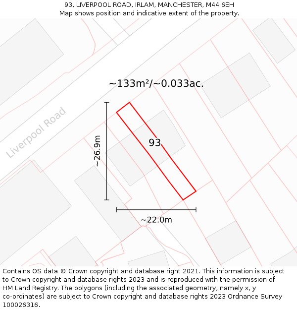 93, LIVERPOOL ROAD, IRLAM, MANCHESTER, M44 6EH: Plot and title map
