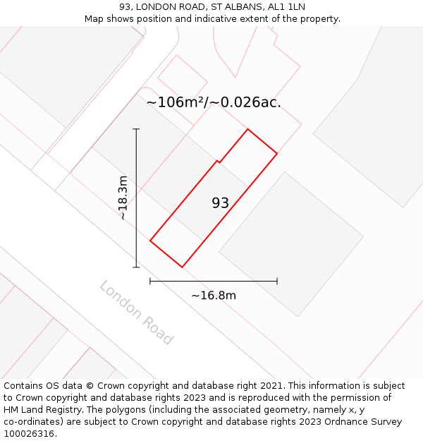 93, LONDON ROAD, ST ALBANS, AL1 1LN: Plot and title map