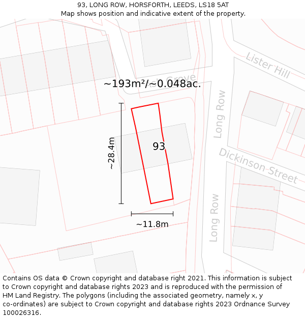 93, LONG ROW, HORSFORTH, LEEDS, LS18 5AT: Plot and title map