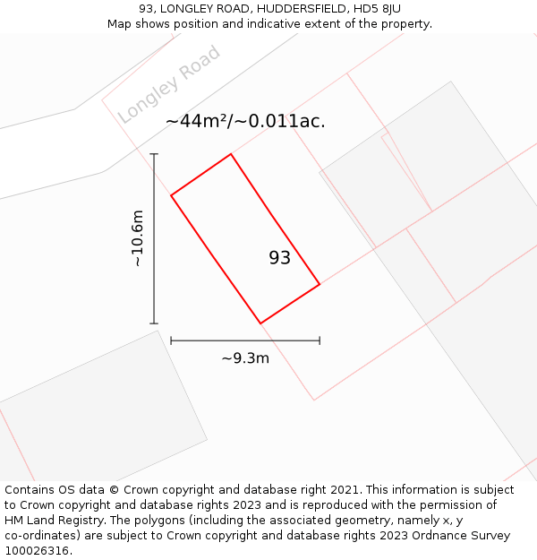 93, LONGLEY ROAD, HUDDERSFIELD, HD5 8JU: Plot and title map