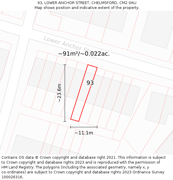 93, LOWER ANCHOR STREET, CHELMSFORD, CM2 0AU: Plot and title map