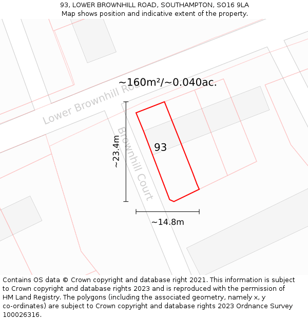 93, LOWER BROWNHILL ROAD, SOUTHAMPTON, SO16 9LA: Plot and title map